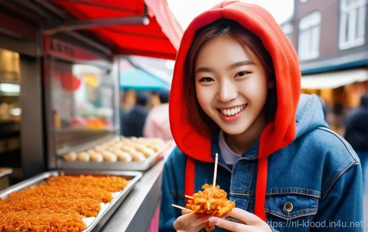 한식의 세계화 성공 사례 - A lively scene inside a modern Korean BBQ restaurant in a Dutch city. A group of four diverse friend...