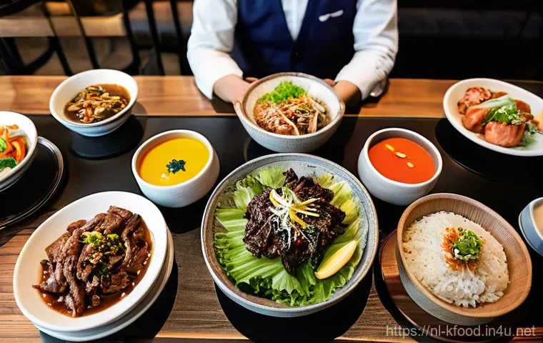 한식의 문화적 상징성 - **Prompt:** "A vibrant, cozy, and modern Korean BBQ restaurant in Amsterdam, bustling with a diverse...