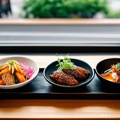 한식 전통과 현대 융합 사례 - **Vibrant Korean-Dutch Fusion Dinner Scene:** A warmly lit, modern restaurant interior in a Dutch ci...