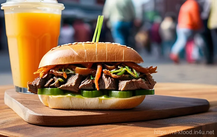 퓨전 한식 맛집 추천 - A close-up, appetizing shot of a "Black & Pink Fried Chicken" dish, prominently displayed on a sleek...