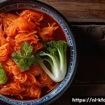 한식 요리에 활용하는 천연재료 - A close-up shot of vibrant, red kimchi, meticulously arranged in a traditional Korean earthenware po...