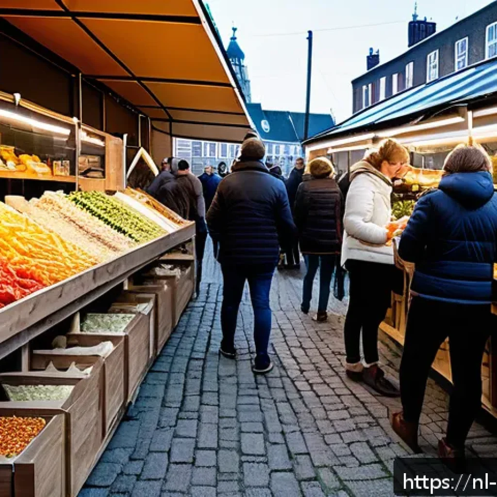 한식의 글로벌 스타트업 - A vibrant artisanal food market scene in the Netherlands showcasing a fusion of traditional and mode...