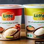 Home 19 한식 즉석밥 종류와 비교 - A bright, modern Dutch kitchen scene featuring a variety of instant rice packages on a wooden counte...